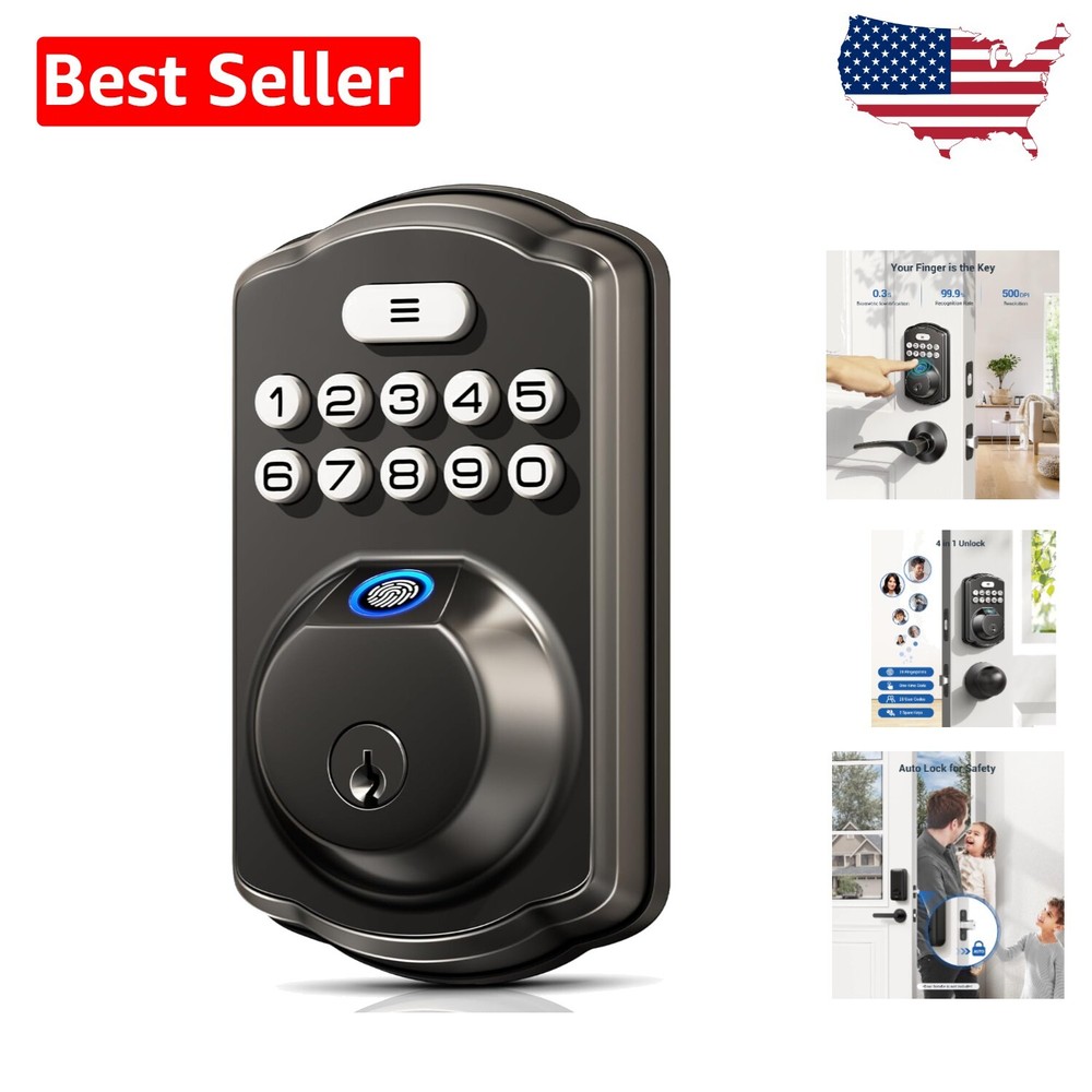 Biometric Smart Lock Keyless Entry Auto-Lock Easy Install Matte Black-image
