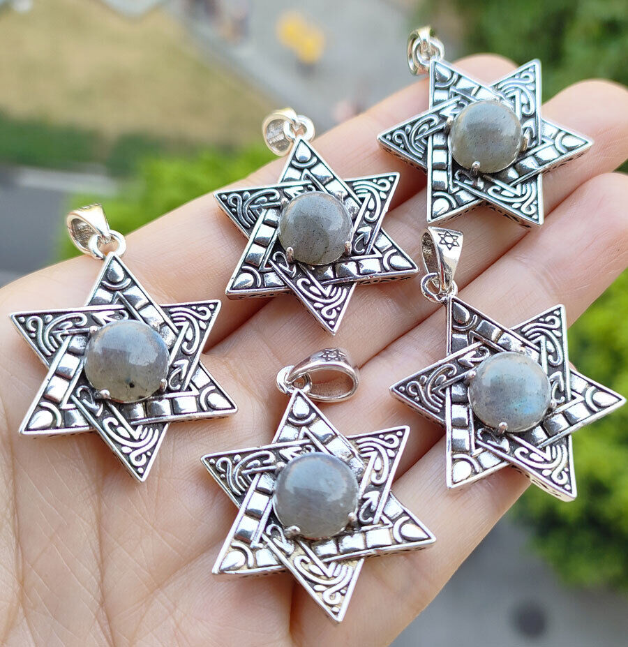 10pcs Labradorite Antique Silver Star Pendants Gems Magic Reiki Healing Amulet