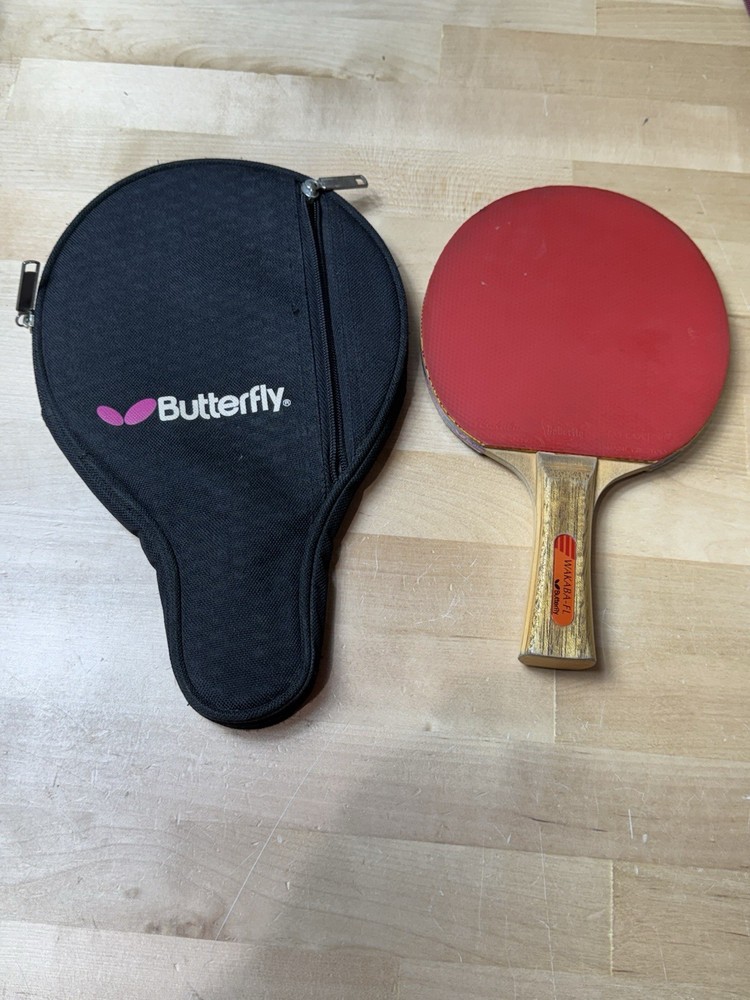 Vintage WAKABA-FL Butterfly Ping Pong Paddle D-13 Tokyo with Case