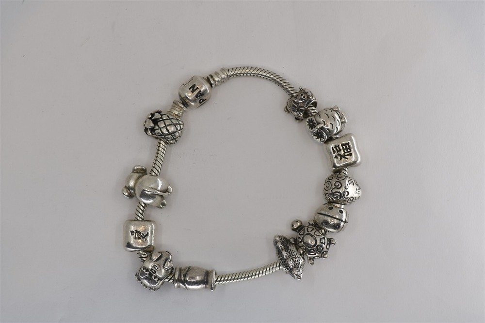 Vintage Pandora Sterling Silver Animal Charm Bracelet 7.5 Inches