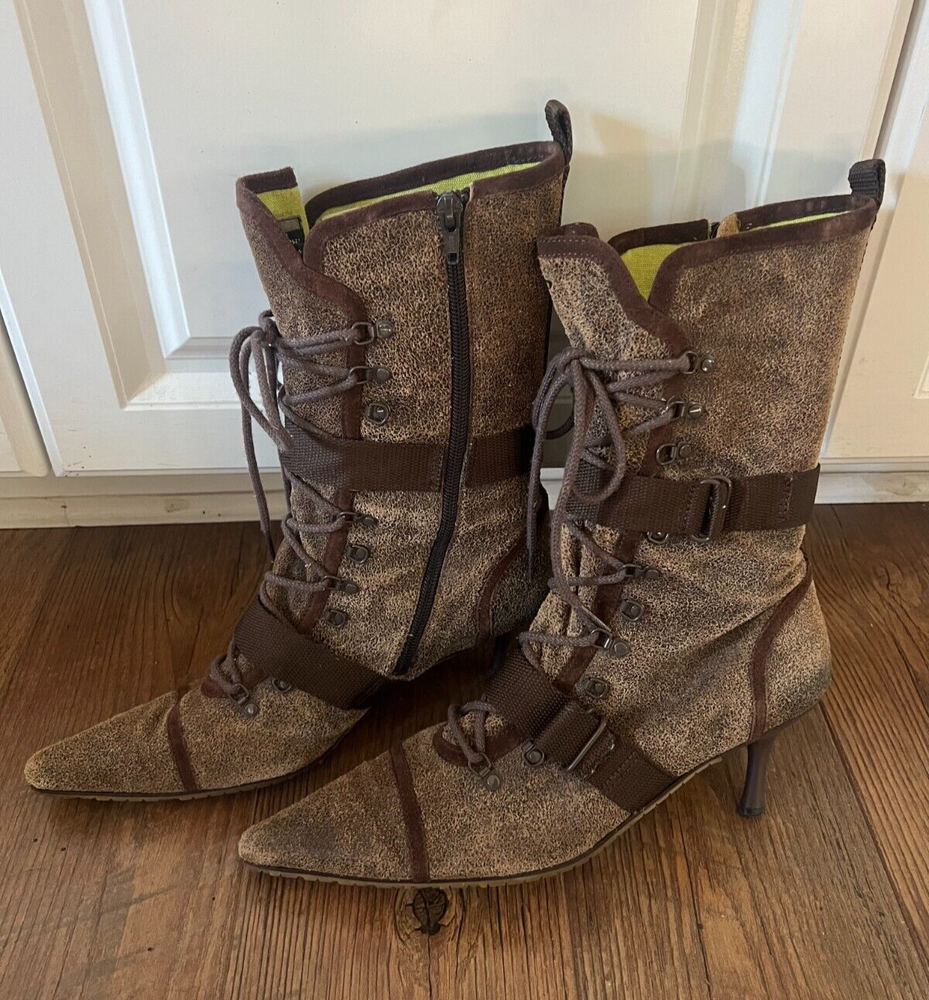 VTG Diesel Everest Pointed Toe Lace Up Grunge Heeled Boots, Sz 9.5 US, 40.5 EU