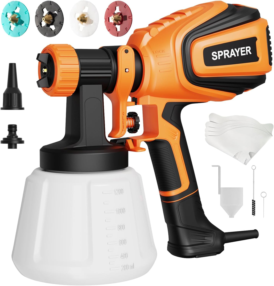 700W HVLP Paint Sprayer with 4 Nozzles, Cleaning Kit & Blowing Function
