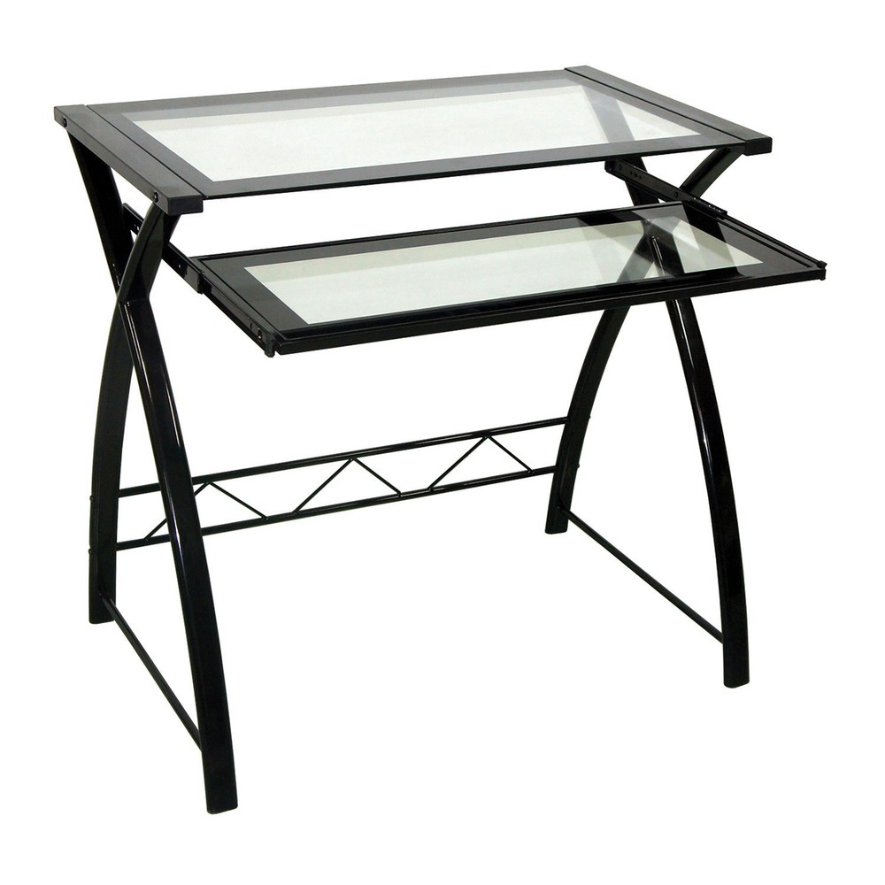 Bell'O Black and Clear Glass Modern Computer Desk with Keyboard Tray