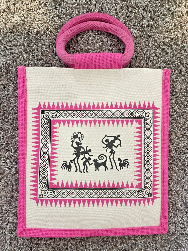 Hot Pink Canvas Tote Bag with Double Handles Made in India 11x10x5