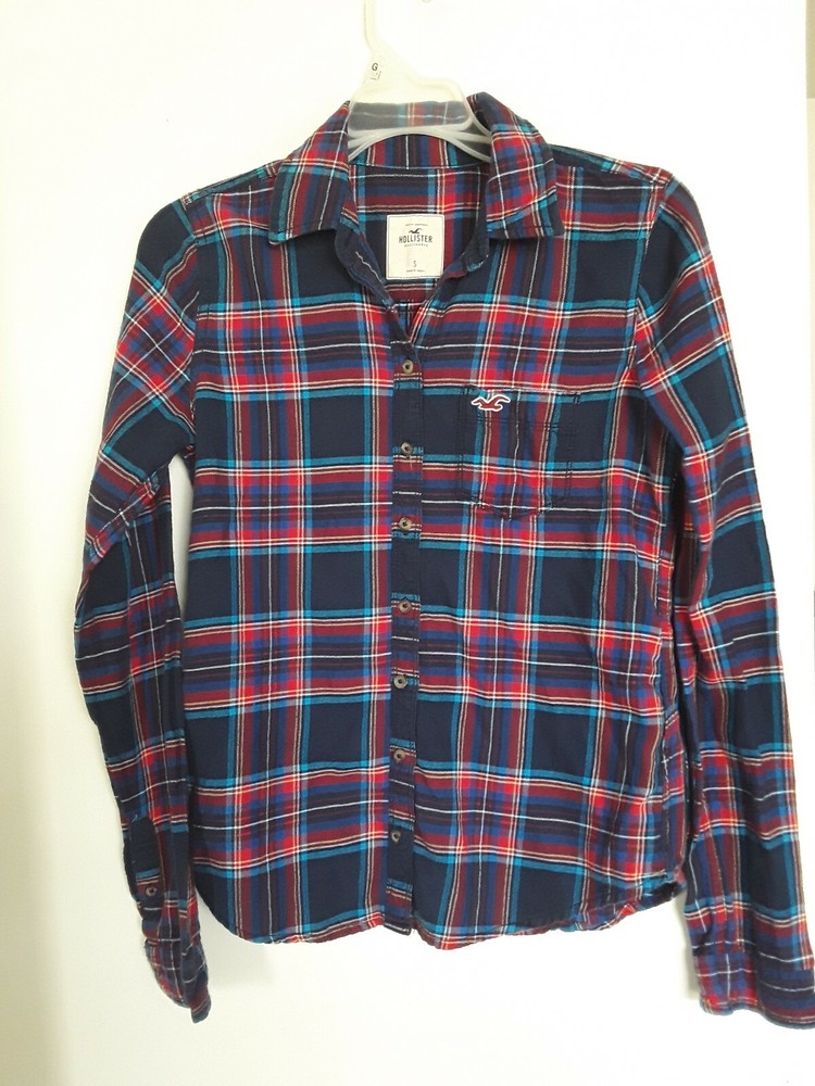 Hollister Women’s Flannel Shirt Navy Red Plaid Small