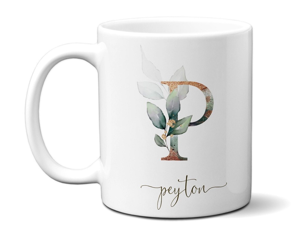 Floral Name Monogram Letter Mug Initial Flower Alphabet Cup Birthday & Appre