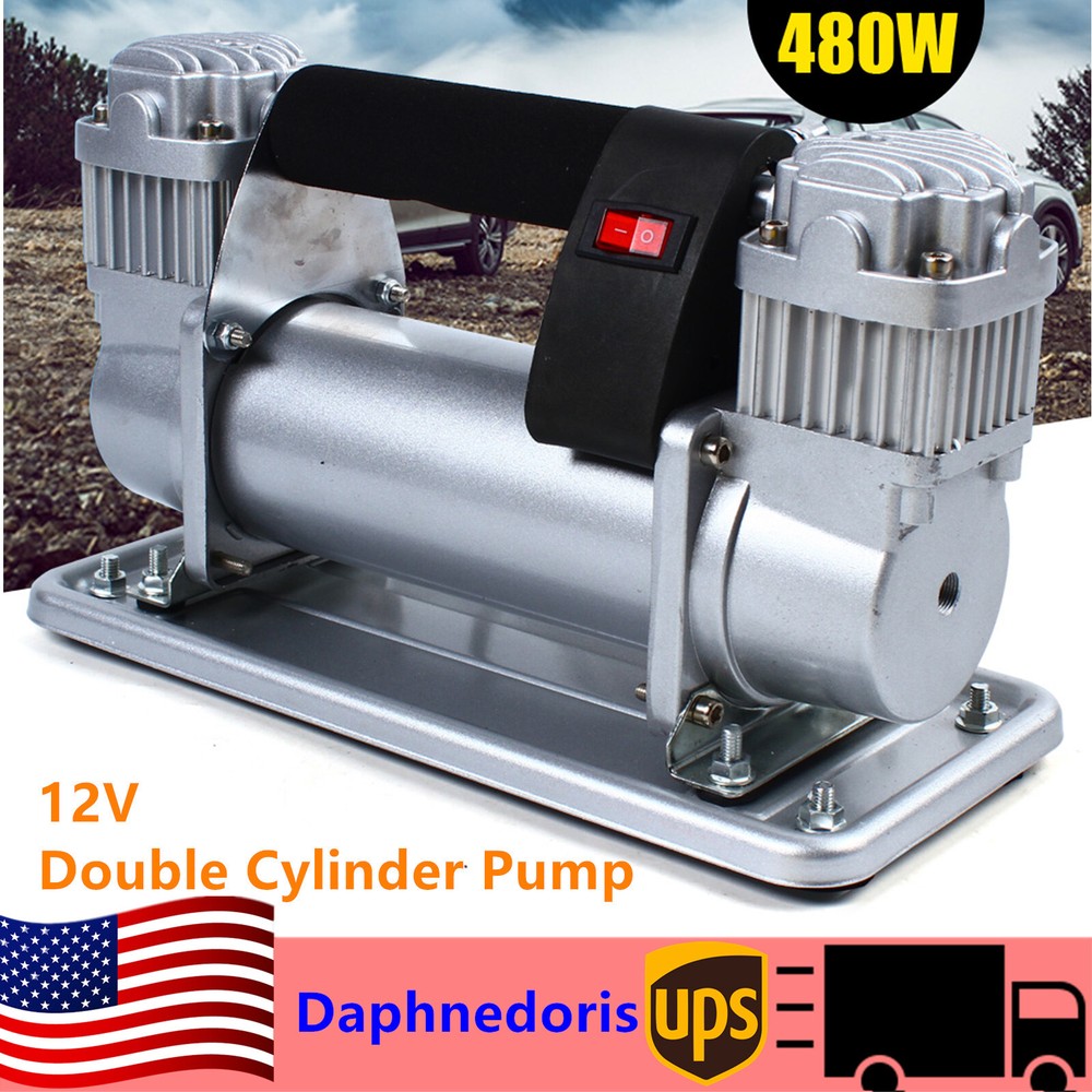 12V 480W Heavy Duty Metal Dual Cylinder Pump Air Compressor Car Tire Inflator