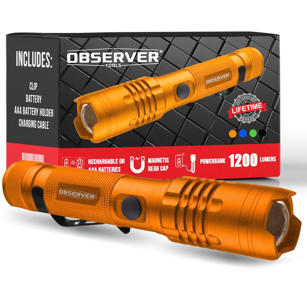 High Lumen Utility Flashlight, Rear Magnet, LED, Rechargeable, Powerbank for ...