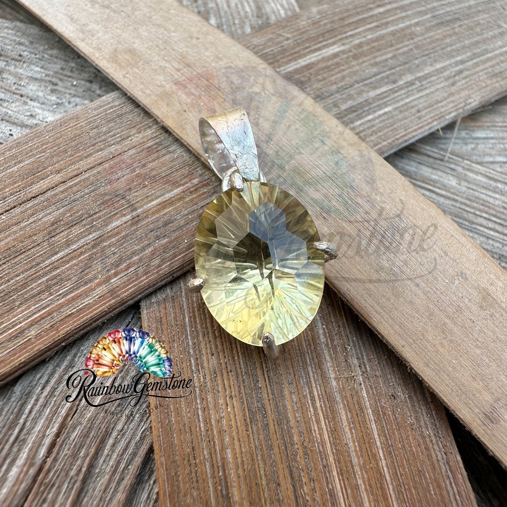 Certified Natural Yellow Citrine 11.60 Ct Loose Gem 925 Silver Pendant