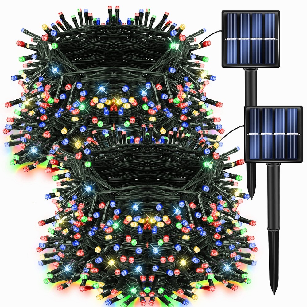 Dazzle Bright 2 Pack Total 400LED 132FT Multi-Colored Christmas Solar String ...