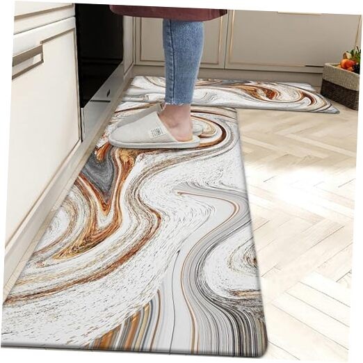 Anti-Fatigue Kitchen Floor Mat Cushioned Memory Foam Non-Slip Marble Design