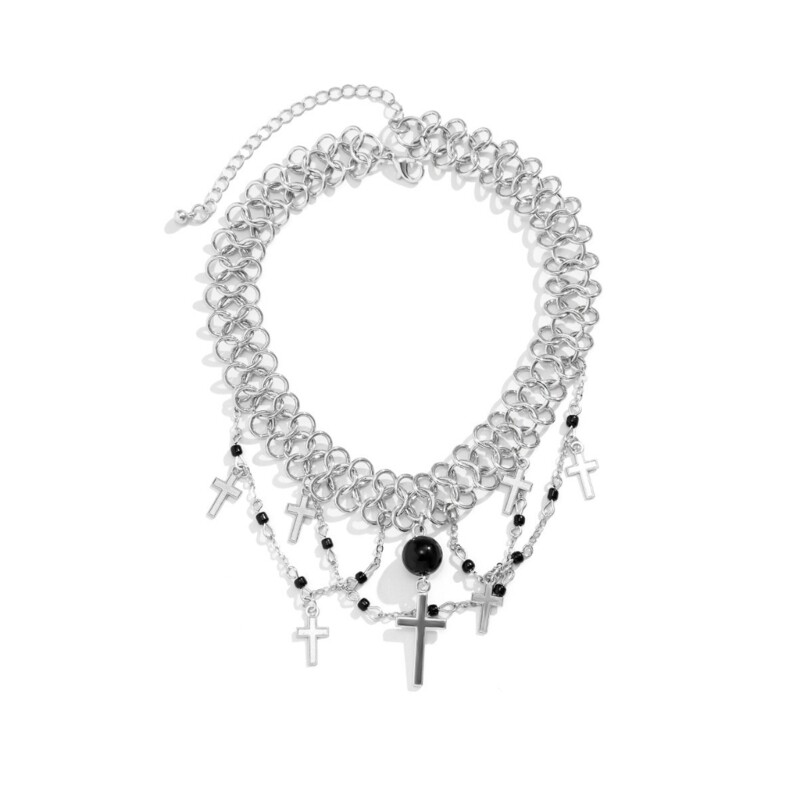 Gothic Cross Pendant Necklace Punk Tassels Chain Choker Trendy Jewelry