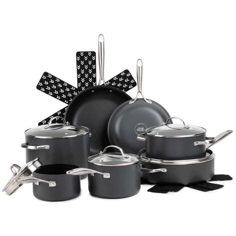 15-Piece Hard Anodized Non-Stick Cookware Set for All Cooktops - Black