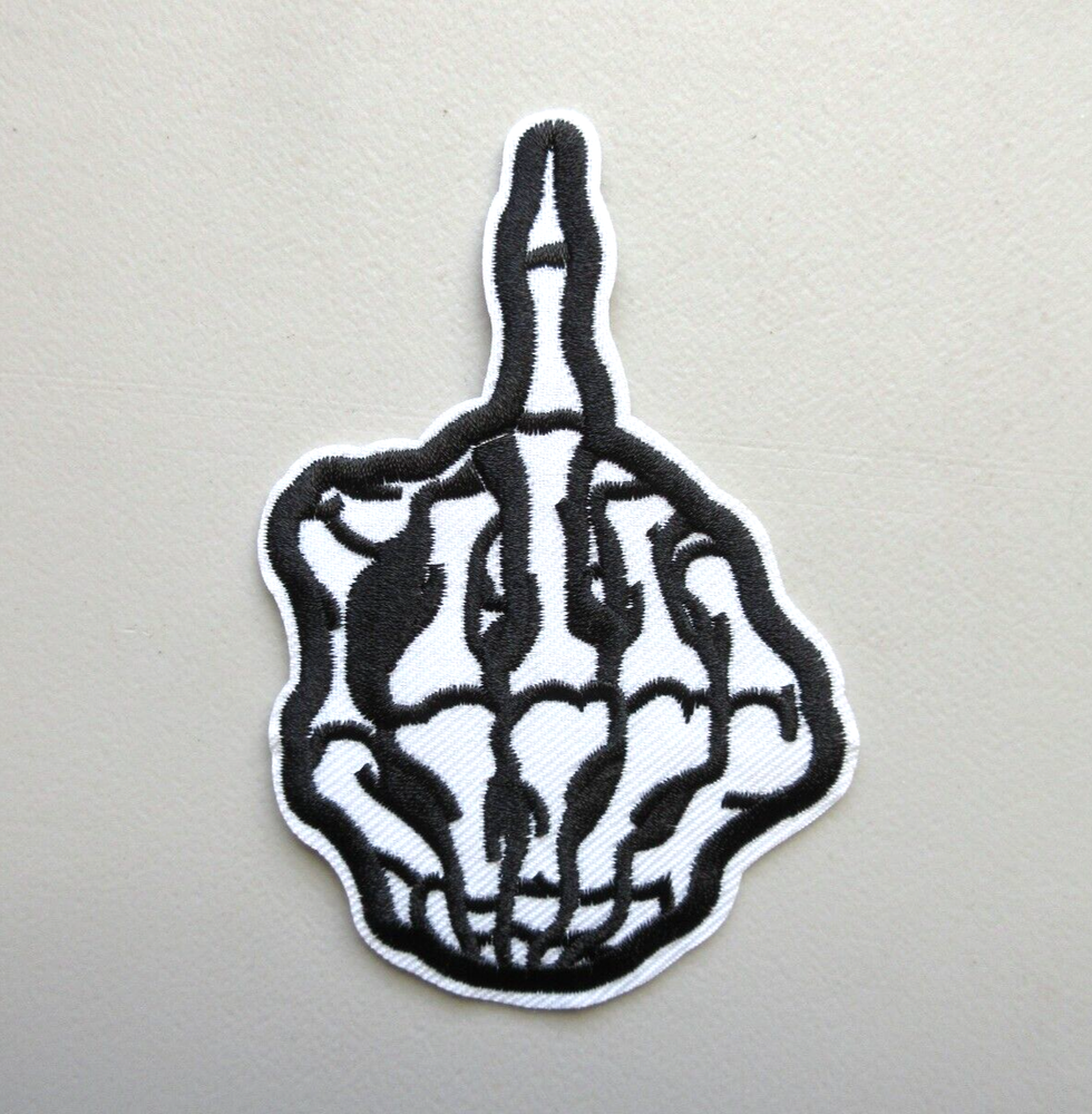 SKELETON MIDDLE FINGER BIKERS VEST BATTLE VEST JACKET EMBROIDERED IRON ON PATCH