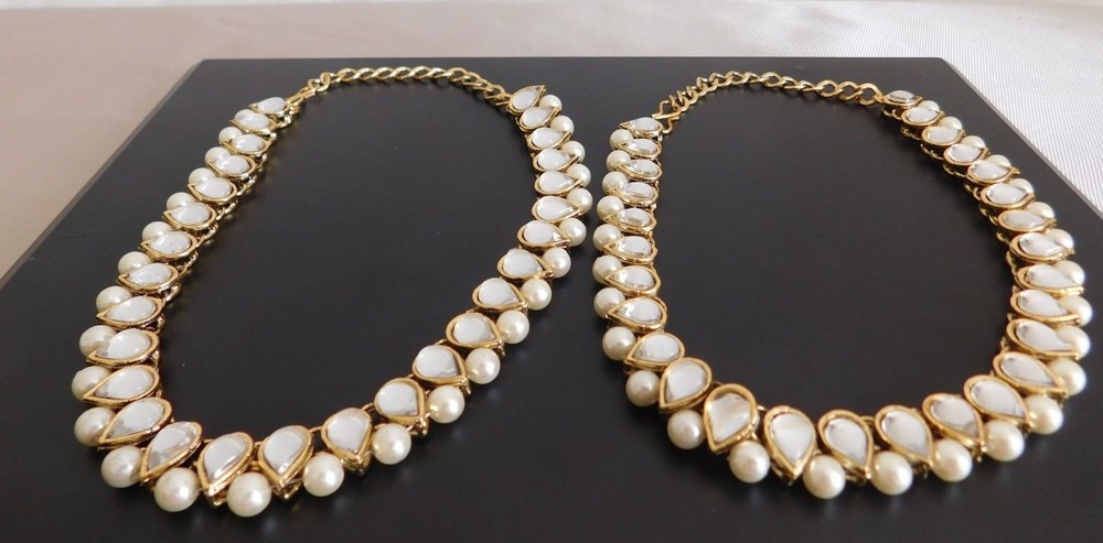 White Polki Payal in Golden.  New. Free Shipping.-image