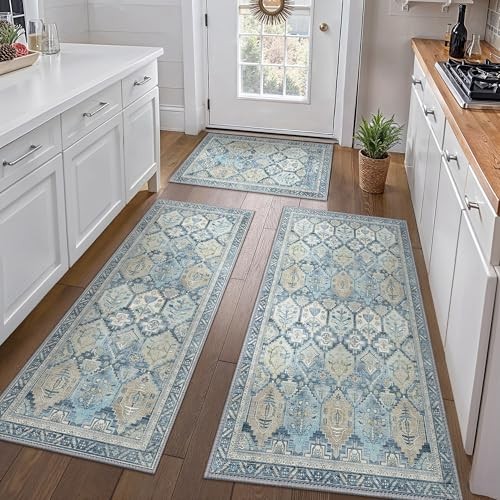 Non-slip kitchen floor mats set of 3, washable waterproof lightweight