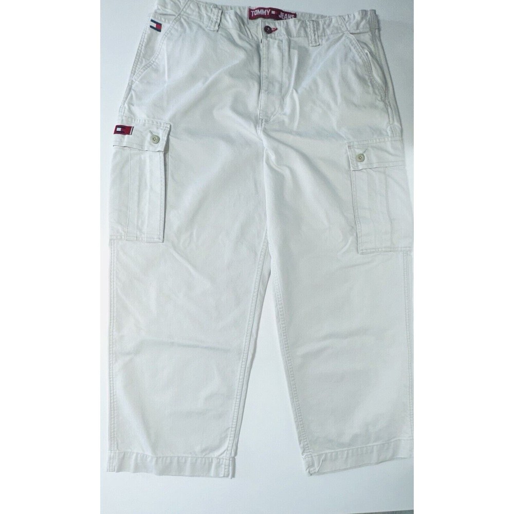 Vintage Wide Leg Tommy Jeans Mens Cargo Khaki Pants 38 Skater Baggy Loose 90s