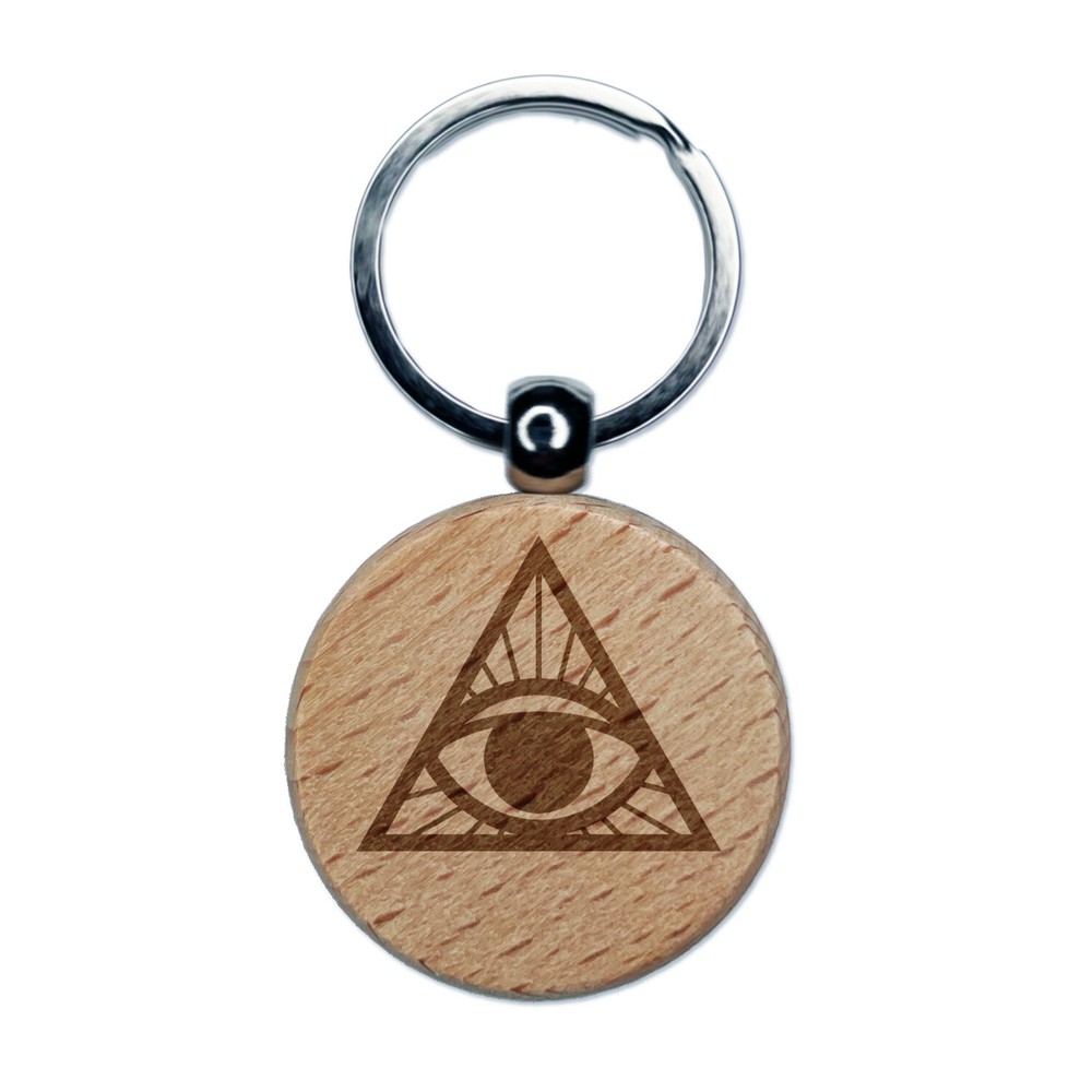 All Seeing Eye of Providence Engraved Wood Round Keychain Tag Charm