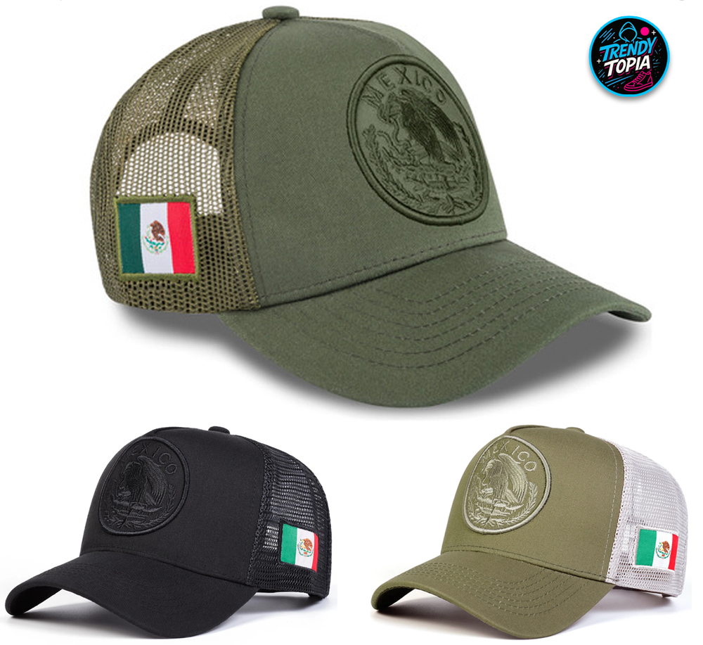 Mexico Baseball Cap with Flag Patch – Embroidered Mesh Cap Adjustable Snapback