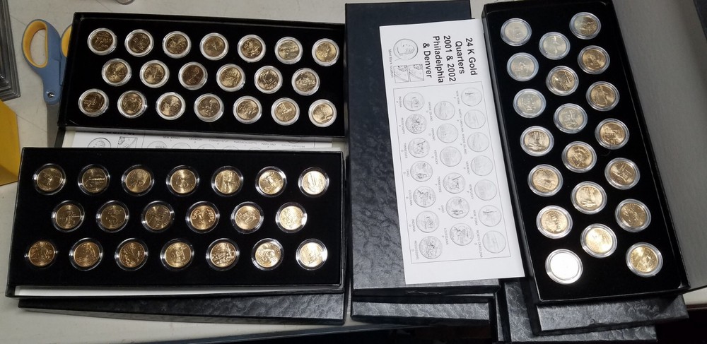 24 Karat Gold Plated State Quarters Sets. 10 boxes total of 200 coins. 1999-2008