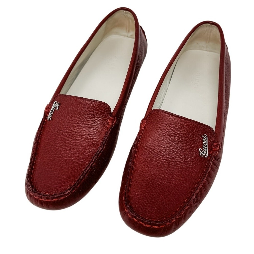 Gucci vintage dark cherry leather logo loafers driving moccasins size 38