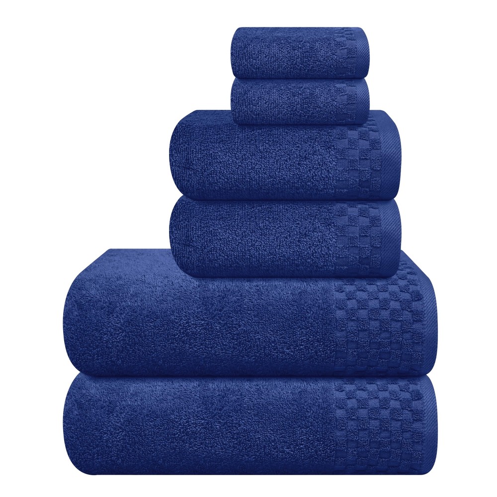 Navy Blue 6-Piece Cotton Towel Set - 2 Bath 2 Hand 2 Washcloths