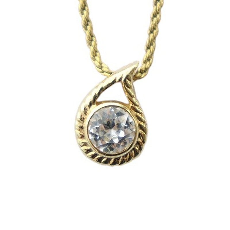 Christian Dior Y0812 Rhinestone Logo Pendant Necklace in Gold