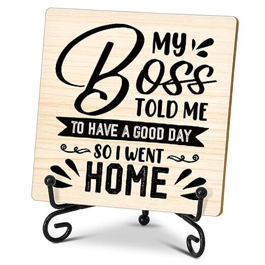 Coworker Gifts for Women Men, Home Office Desk Decor Wood Plaque with Stand,